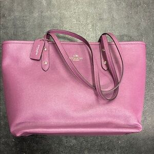 Coach Purple/Magenta Leather Tote with Gold Logo